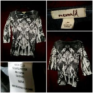 One World Women's Mid Length Sleeve Blouse/Tee